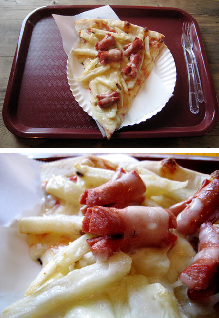 Pizza frite et hot dogs
